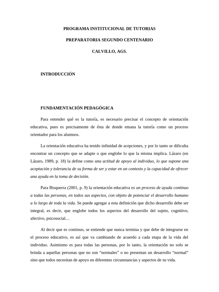 Programa de Tutorías en Preparatoria AGS | PDF | Maestros | Enseñando