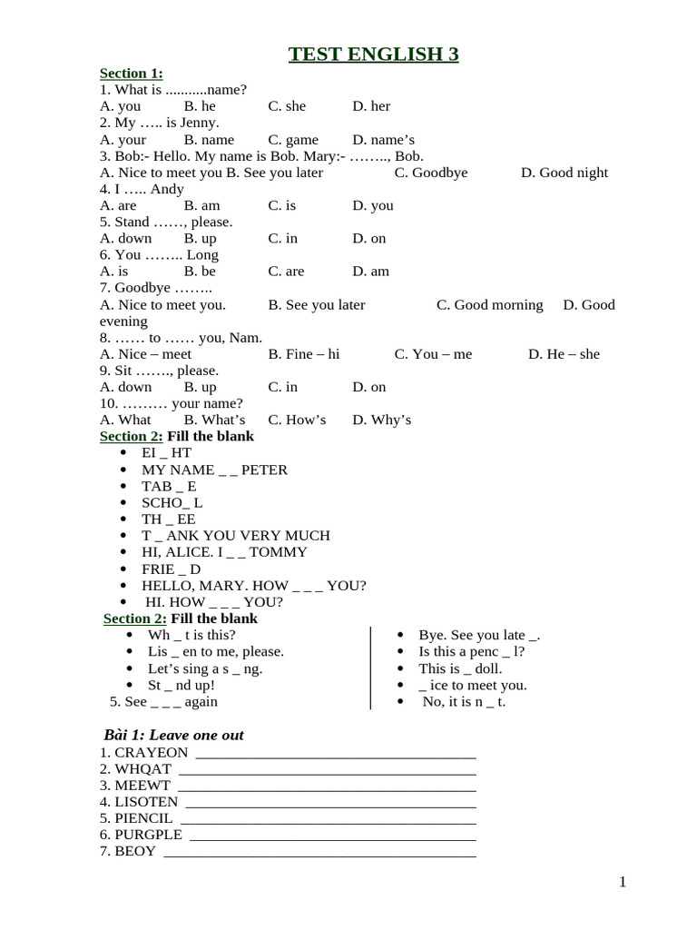 English Test for Beginners | PDF