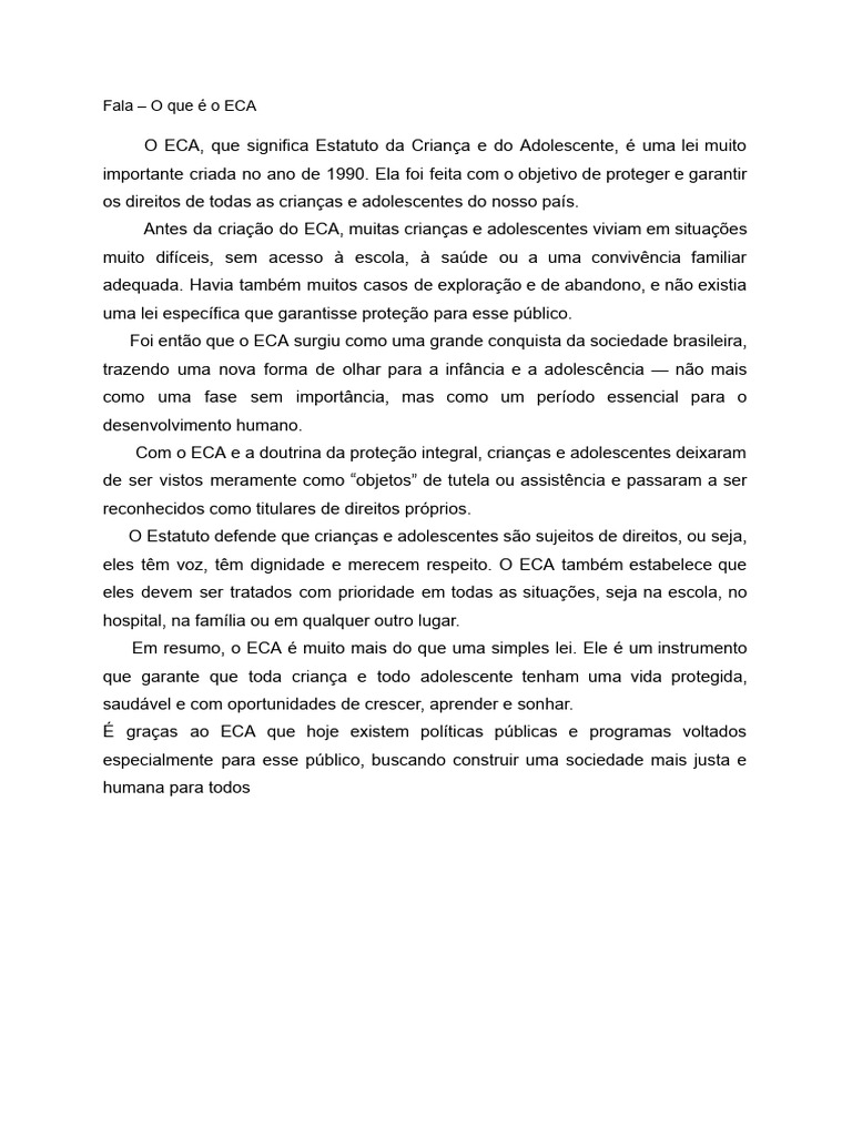 Entenda o Estatuto da Criança e do Adolescente | PDF