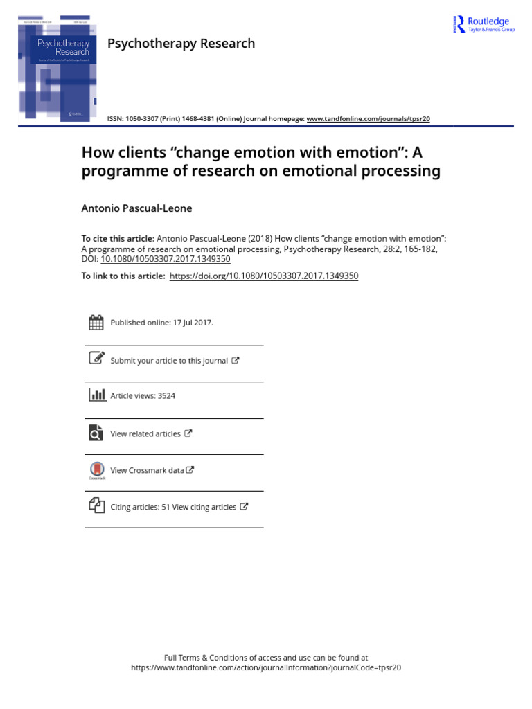 How Clients Change Emotion With Emotion A Programme of Research On ...