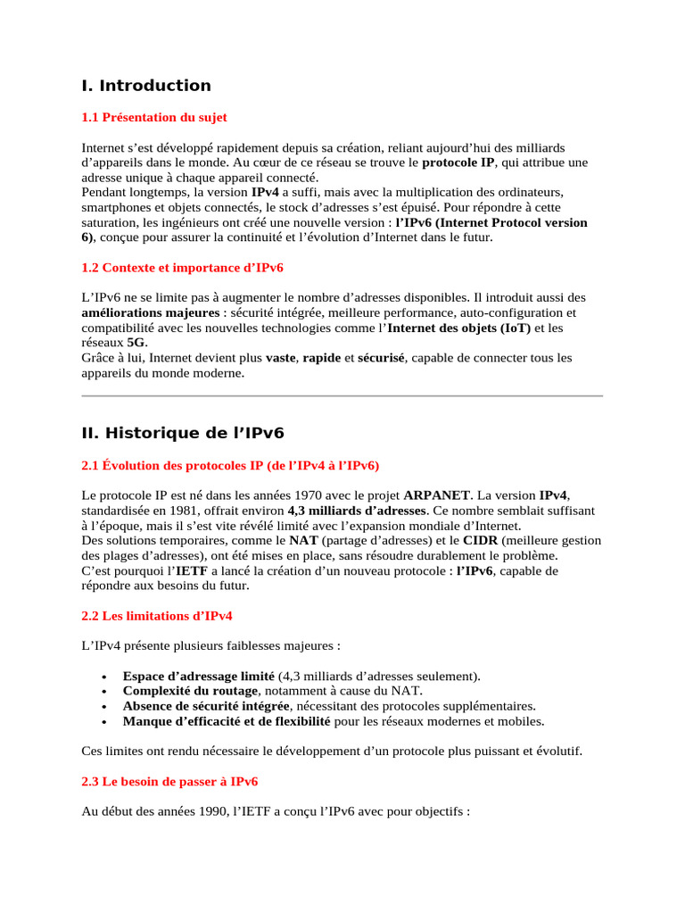 Comprendre l'IPv6 : Avantages et Défis | PDF | I Pv6 | Adresse IP
