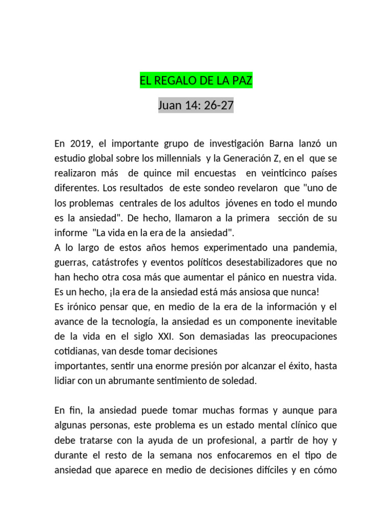 La Paz de Dios en la Era de Ansiedad | PDF | Ansiedad | Paz