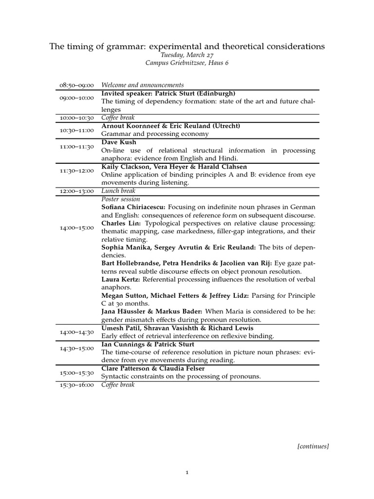 The Timing of Grammar Experimental and t | PDF | Semantics | Syntactic ...