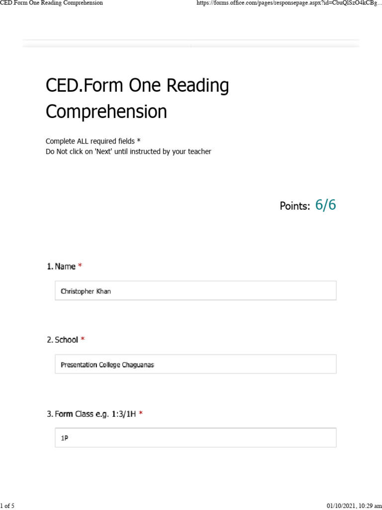 Form One Reading Comprehension Guide | PDF