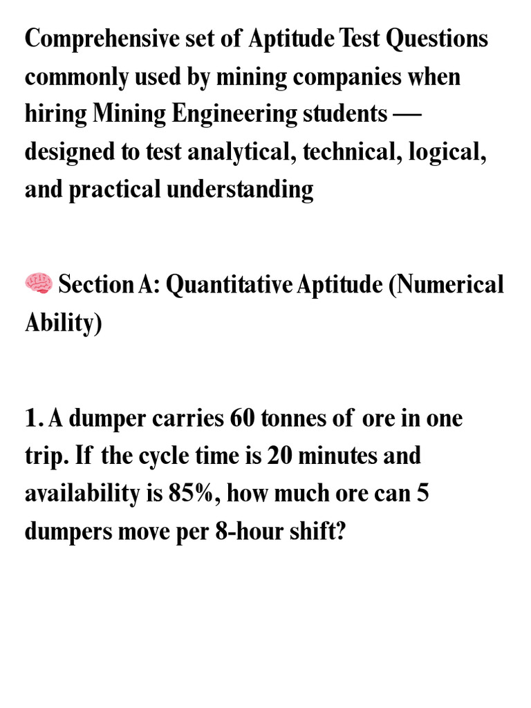 Mining Aptitude Test Questions Guide | PDF | Mining | Coal Mining