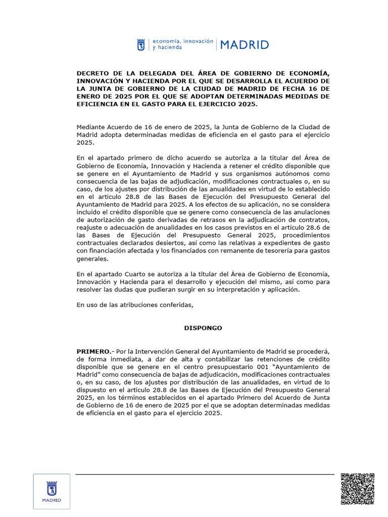 Medidas de Eficiencia Gasto 2025 Madrid | PDF | Presupuesto