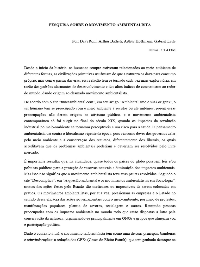 Movimento Ambientalista: História e Desafios | PDF | Movimento ...