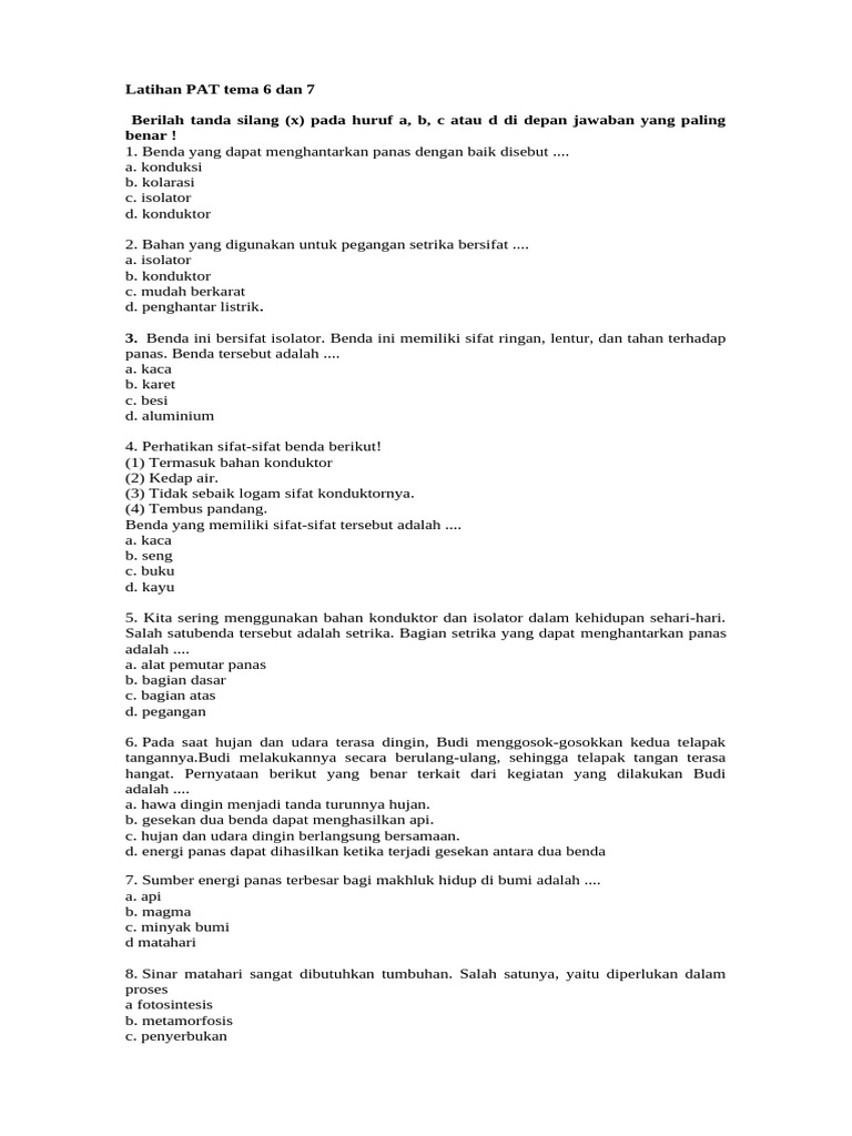 Latihan PAT IPA Kelas 5 Tema 6 dan 7 | PDF