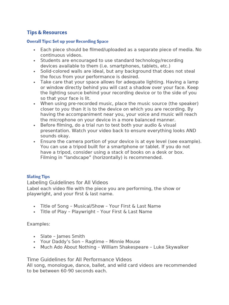 Recording Tips for Performance Videos | PDF | Choreography | Dances