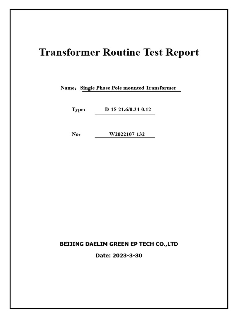 Single Phase Transformer Test Report | PDF | Transformer | Voltage