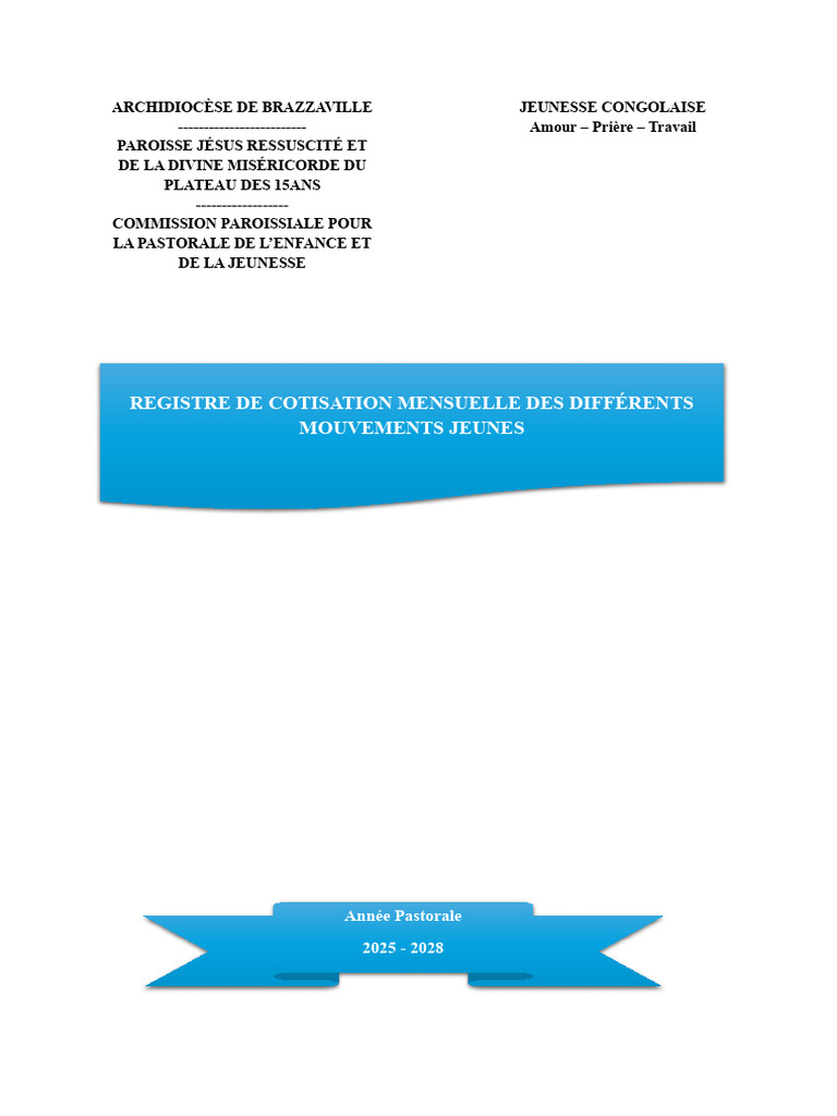 Registre de Cotisation Jeunesse 2025-2028 | PDF