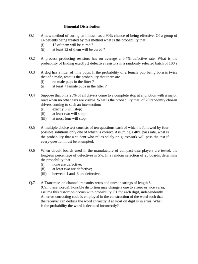 Binomial Distribution Probability Problems | PDF
