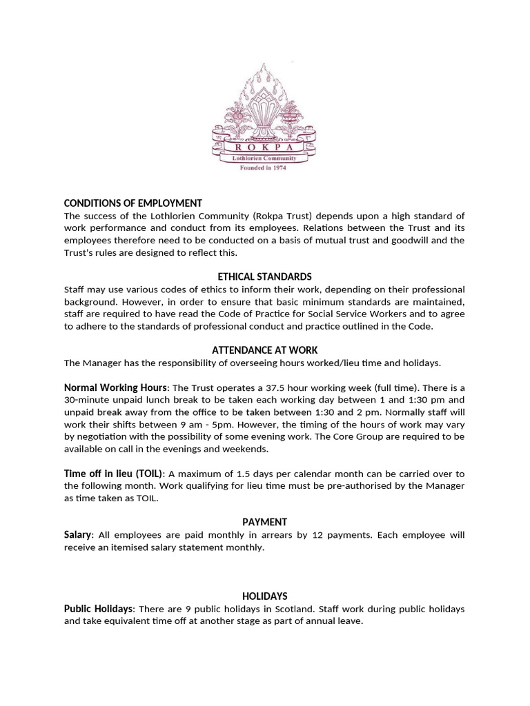 Lothlorien Community Employment Policies | PDF | Employment | Annual Leave