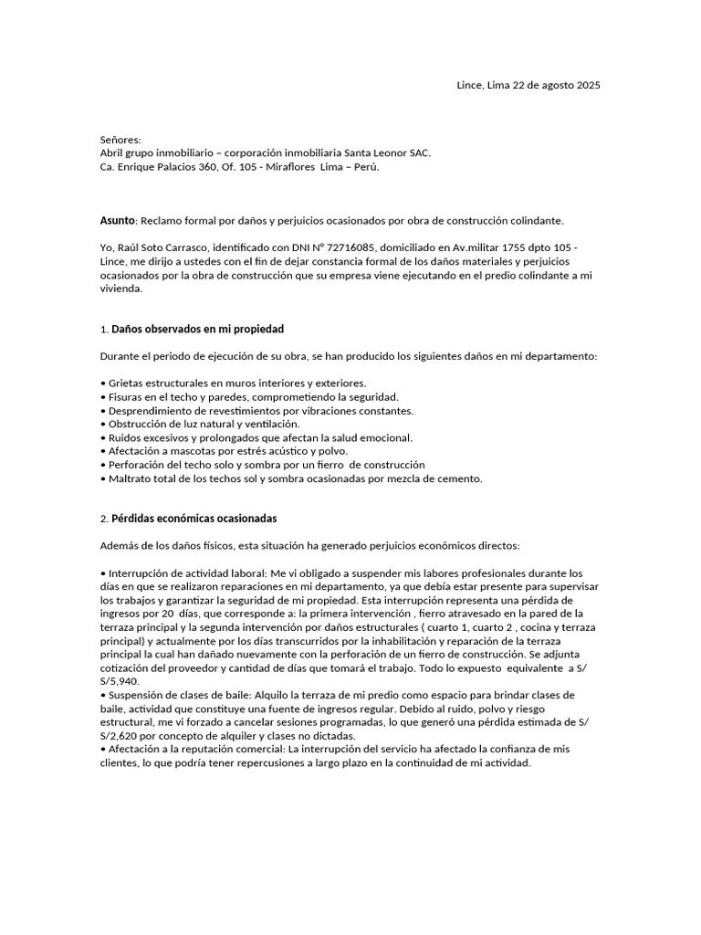 Reclamo por daños por construcción colindante | PDF | Techo