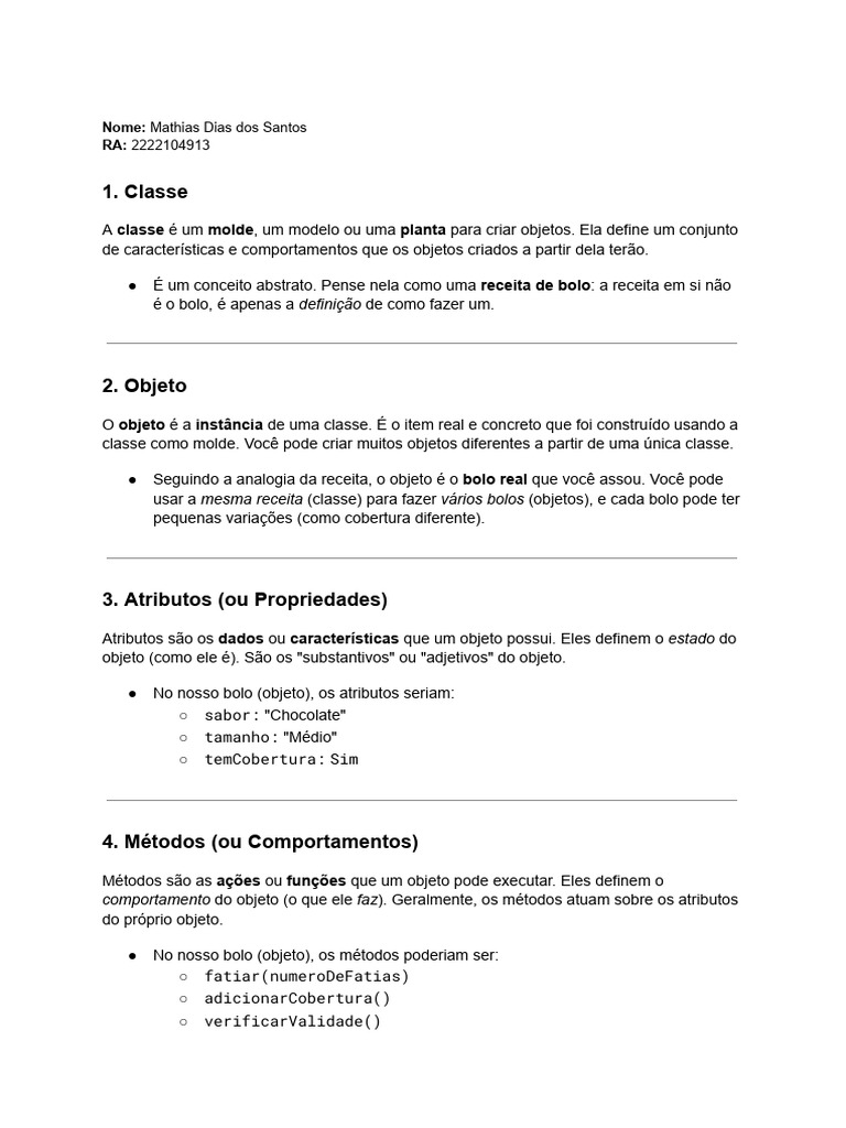 Conceitos de Classe e Objeto em Programação | PDF