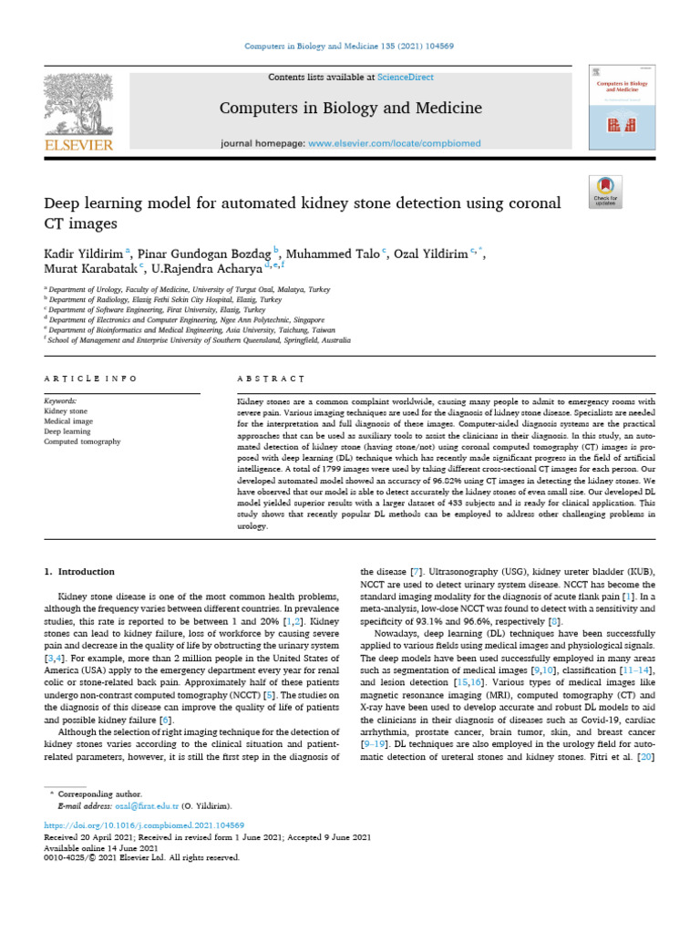 Deep Learning for Kidney Stone Detection | PDF | Ct Scan | Medical Imaging