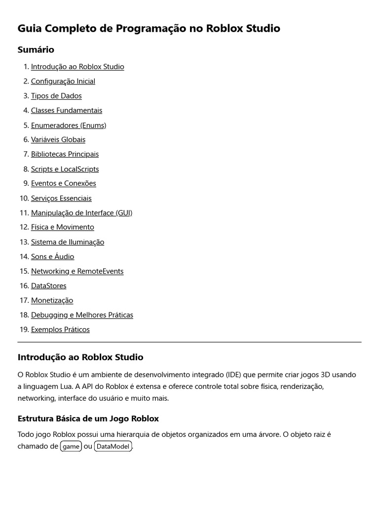 Programação no Roblox Studio: Guia Completo | PDF | Linguagem de script ...