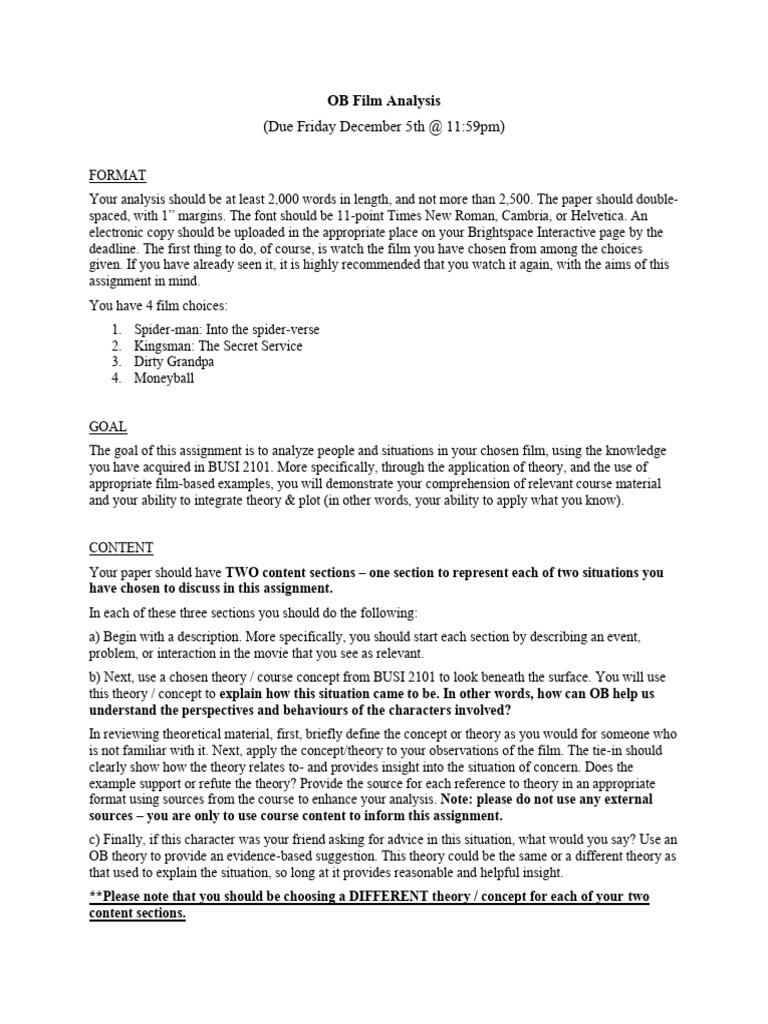 OB Film Analysis Assignment Guide | PDF | Theory | Concept