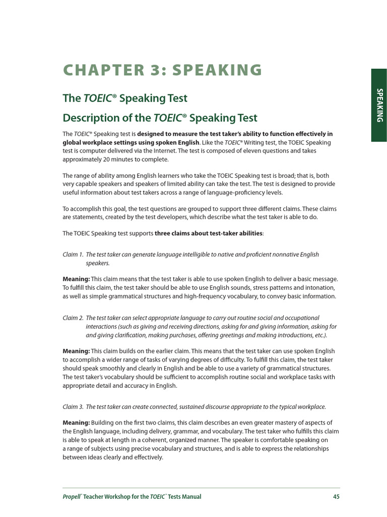 TOEIC Speaking Test Overview Guide | PDF | Question | English Language