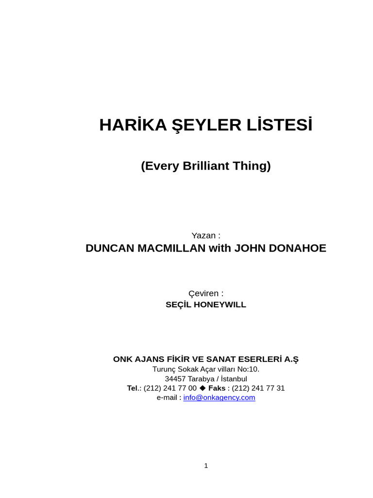Harika Şeyler Listesi - Duncan Macmillan - Seçil Honeywill | PDF