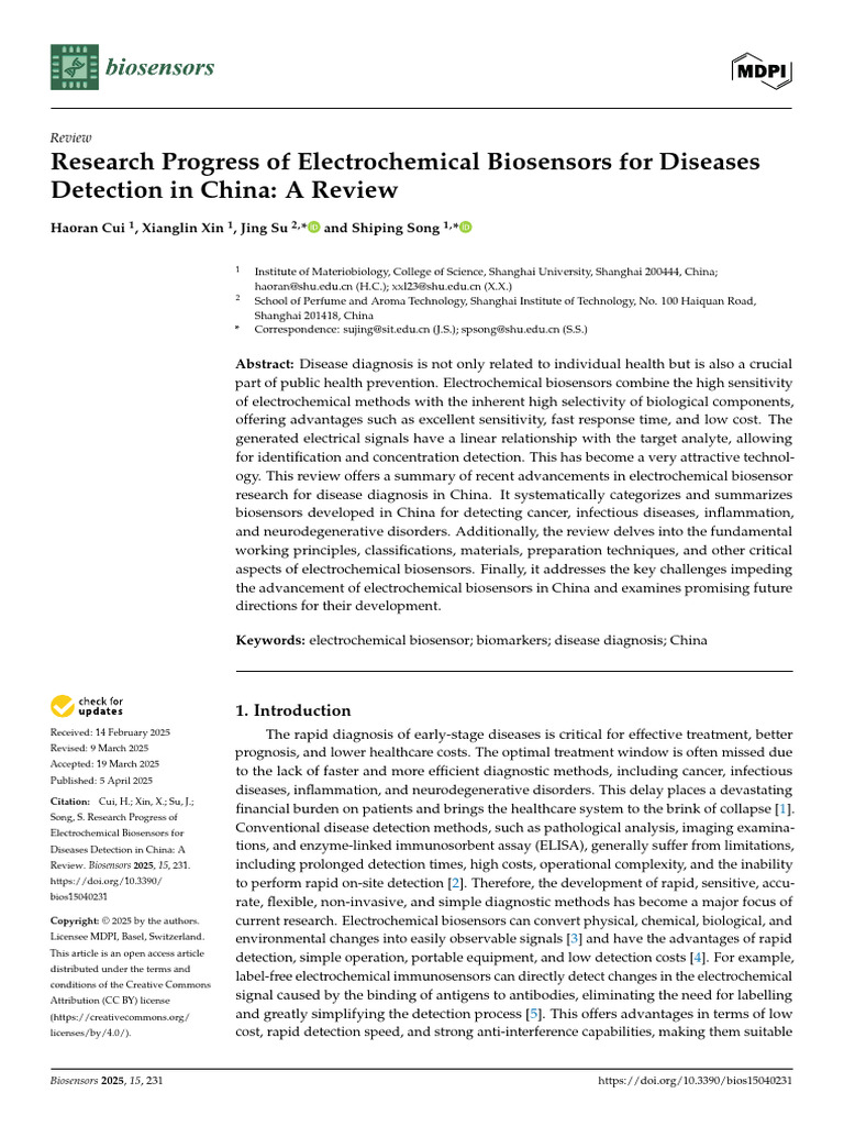 Progress in China's Electrochemical Biosensors | PDF | Biomarker ...