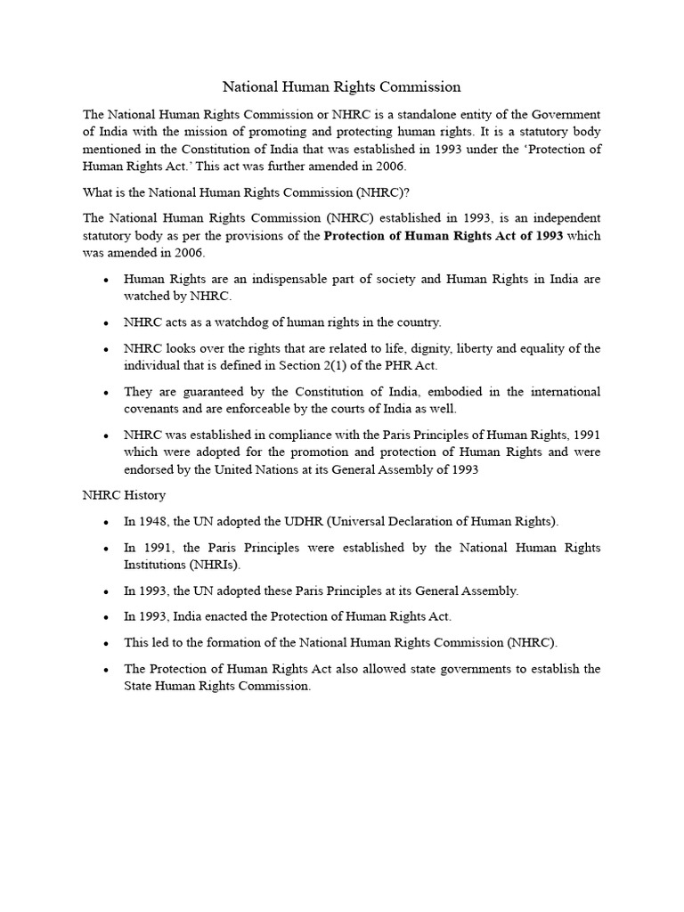 National Human Rights Commission Central and State | PDF | Human Rights ...