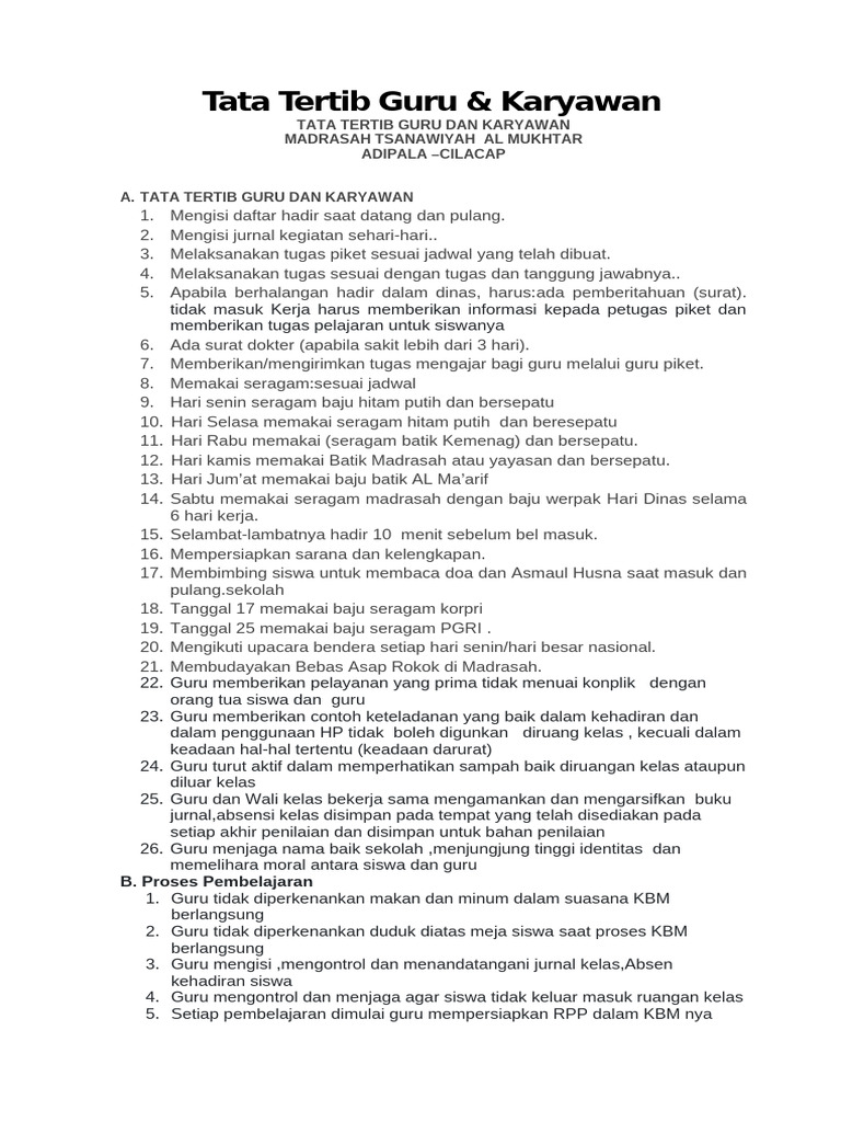 Tata Tertib Guru dan Karyawan Madrasah | PDF