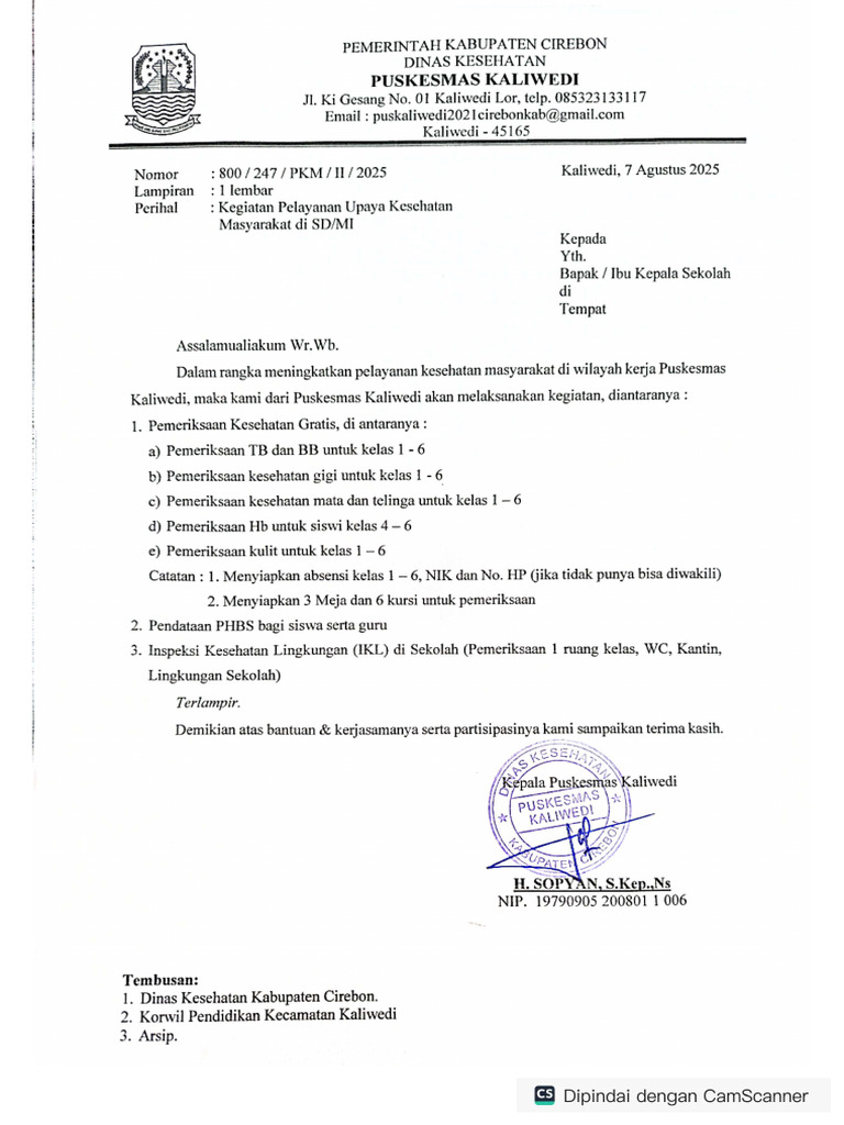 Surat CKG Sekolah SDMI | PDF