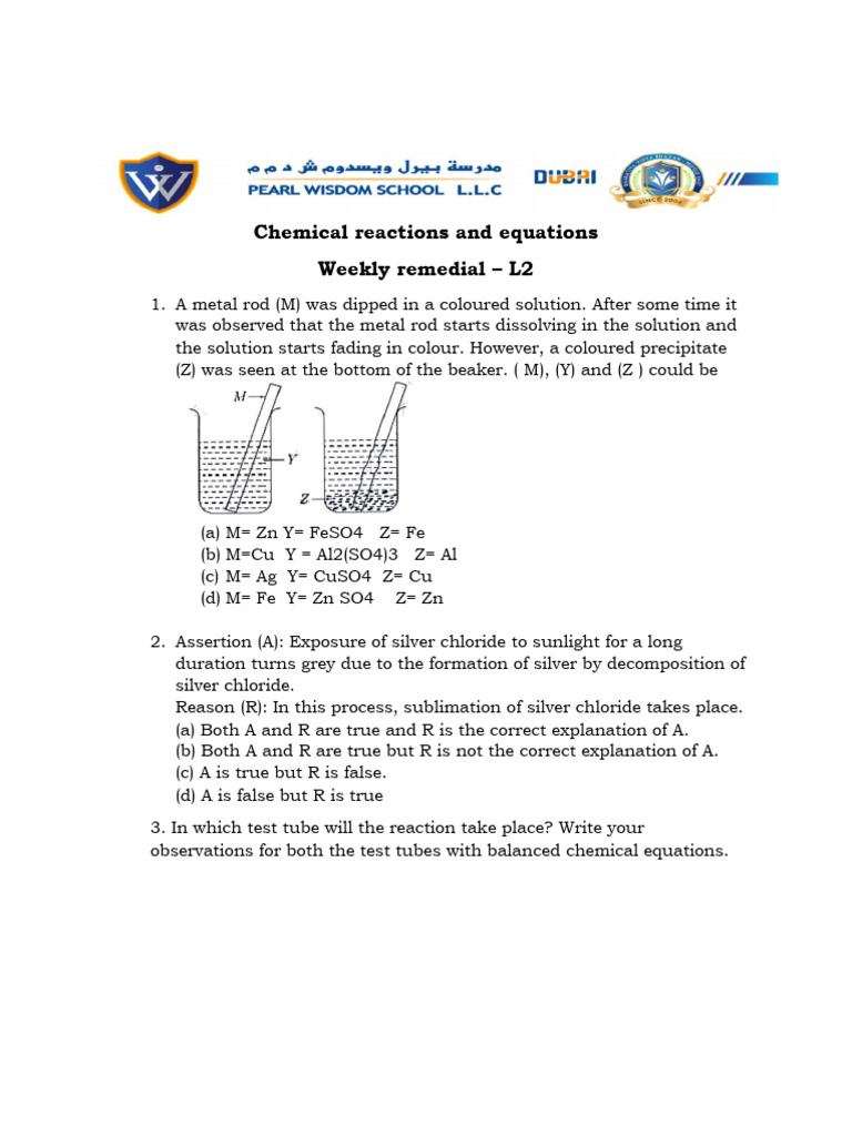 Chemical Reactions and Equations Guide | PDF
