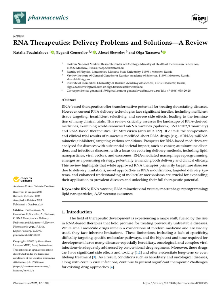 RNA Therapeutics: Delivery Challenges & Solutions | PDF | Small ...