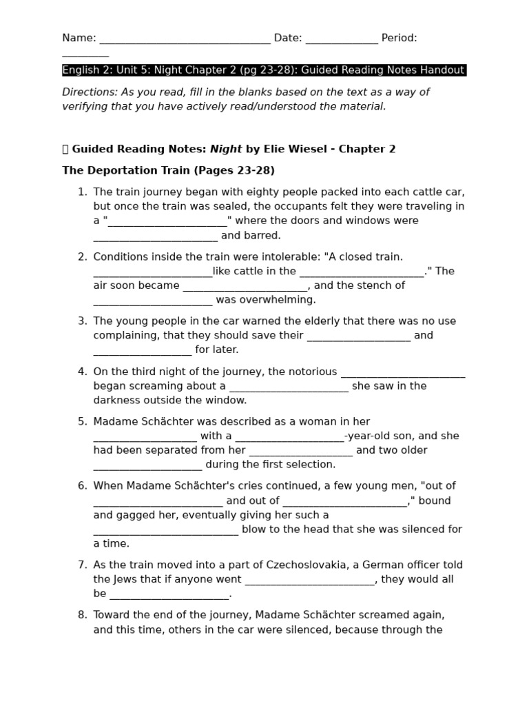English+2 Unit+5 Night+Chapter+2+(Pg+23 28) Guided+Reading+Notes ...