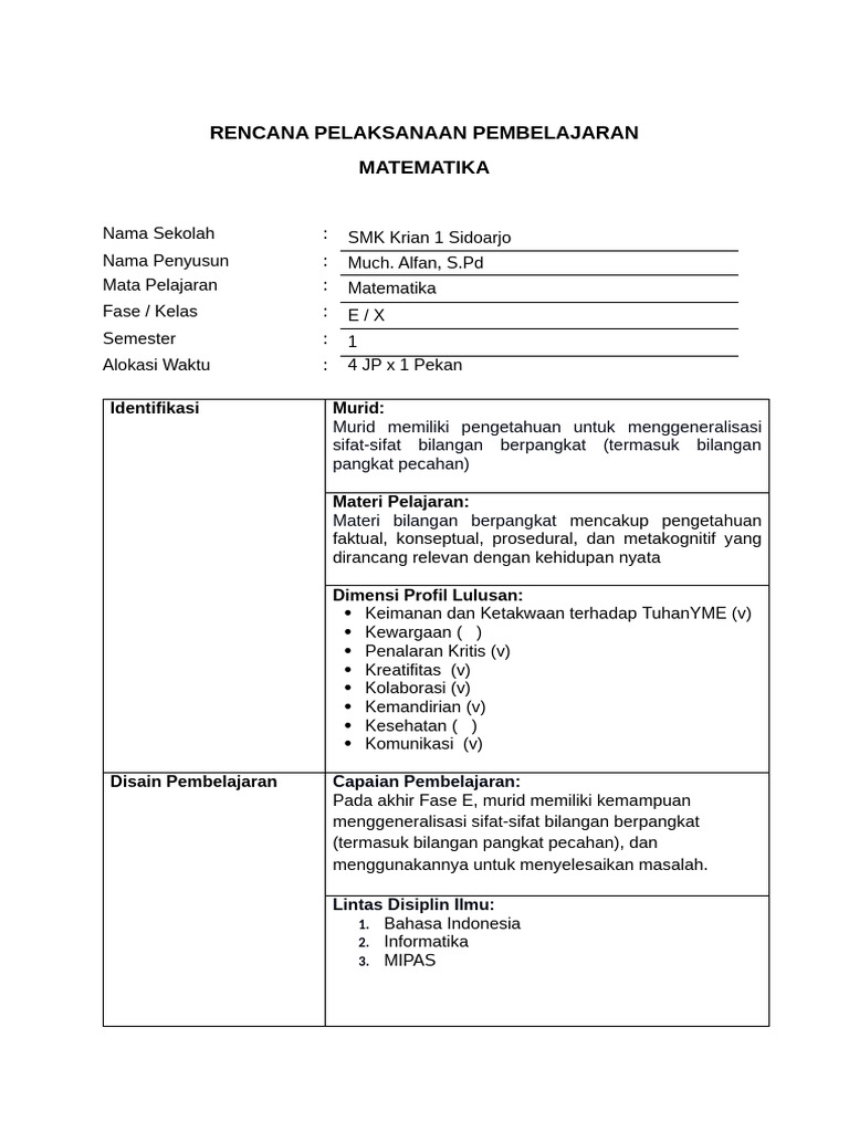 Contoh Format RPP - PM | PDF