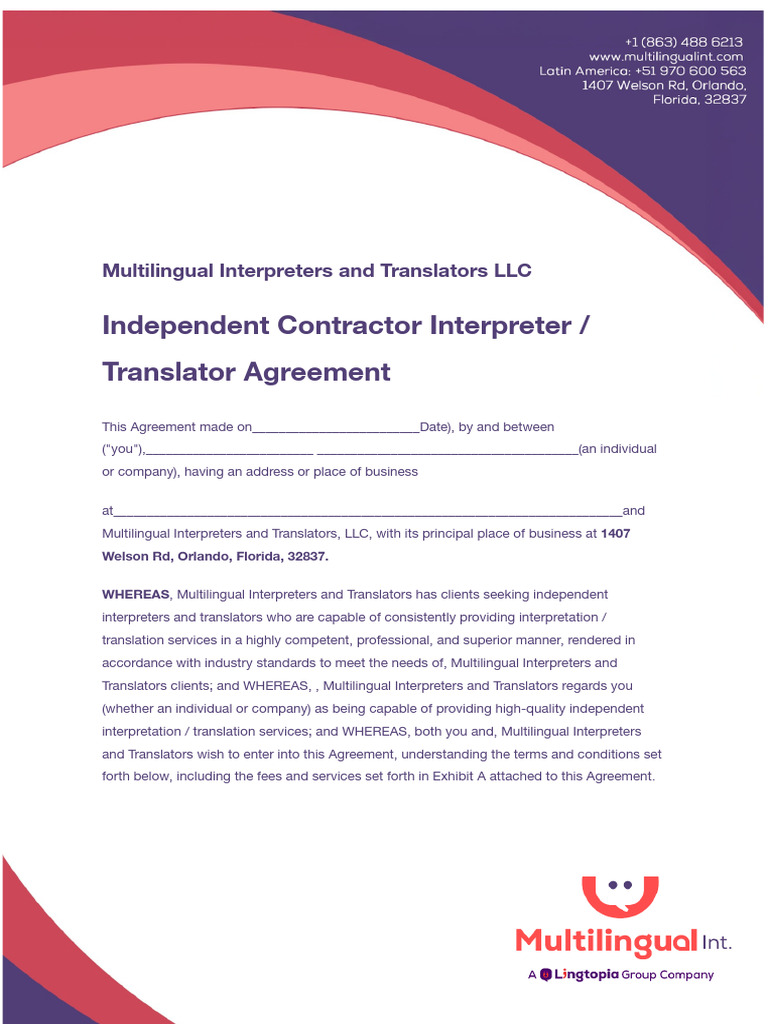 Independent Contractor Interpreter _ Translator Agreement(1) | PDF ...