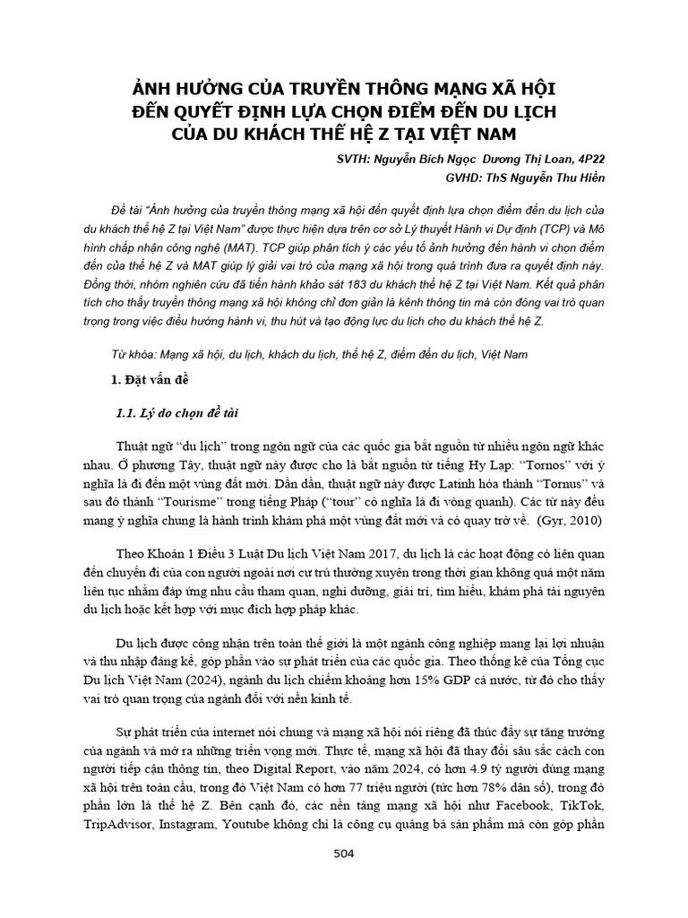 Anh Huong Cua MXH Den Sinh Vien Truyen Thong Di Du Lich | PDF