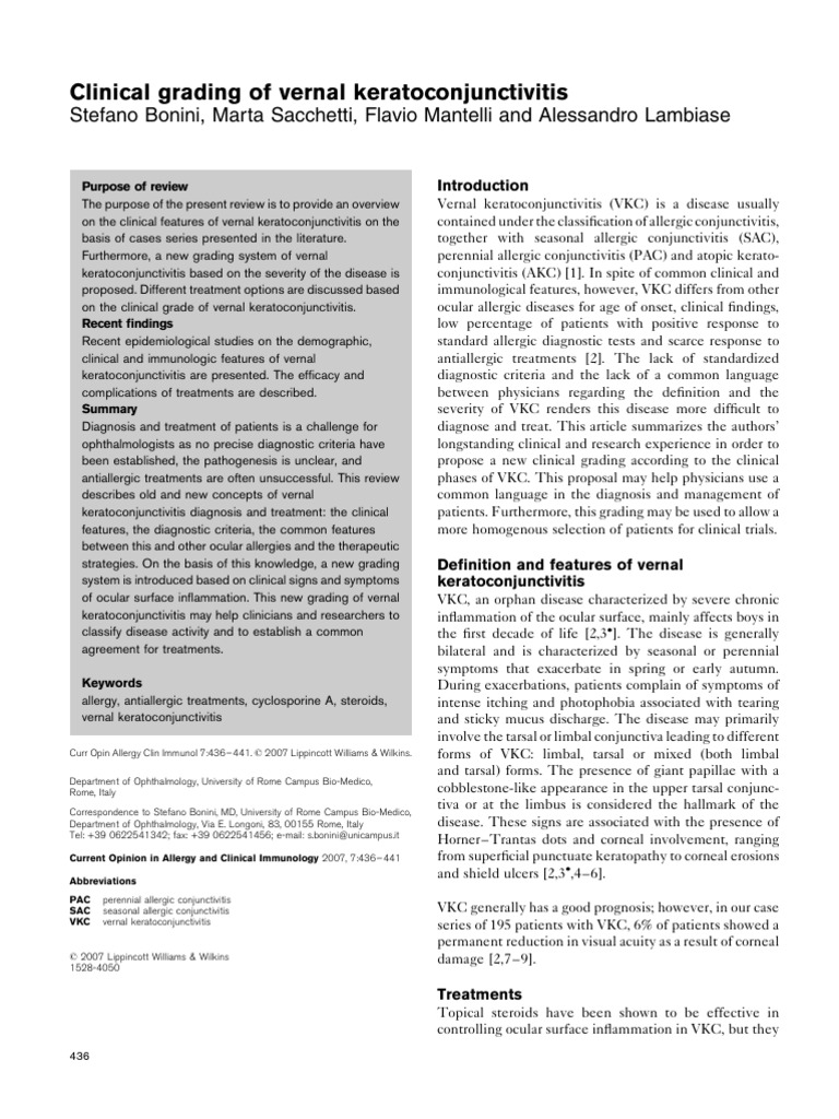 Clinical Grading of Vernal Keratoconjunctivitis | PDF | Allergy ...