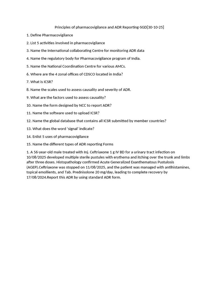 Principles of Pharmacovigilance and ADR Reporting | PDF