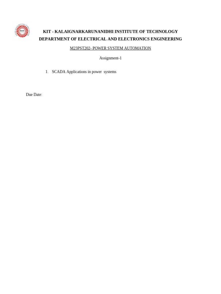 Power System Automation Assignments | PDF