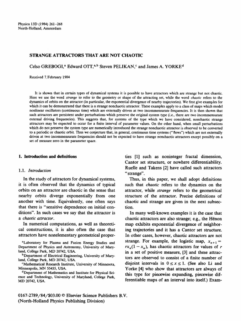 Strange Attractors That Are Not Chaotic | PDF | Attractor | Chaos Theory