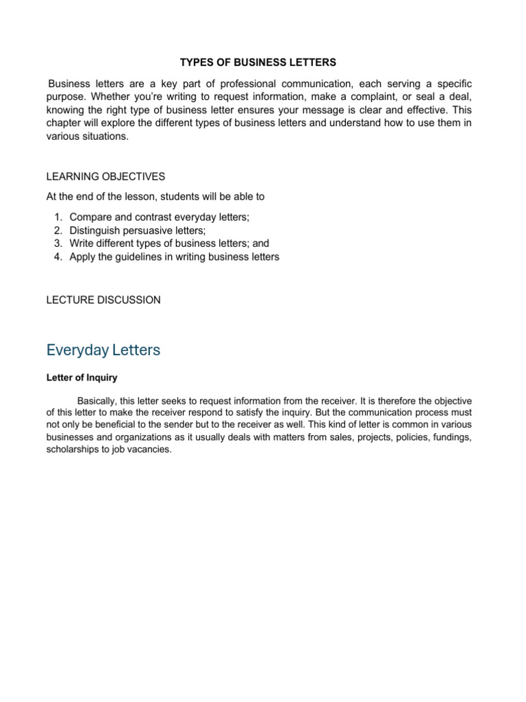 Types of Business Letters Explained | PDF | Written Communication | Text