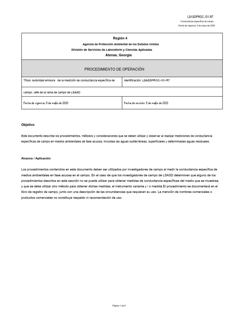 US EPA, SESDPROC-101-R7, 2020 Field Specific Conductance Measurement ...