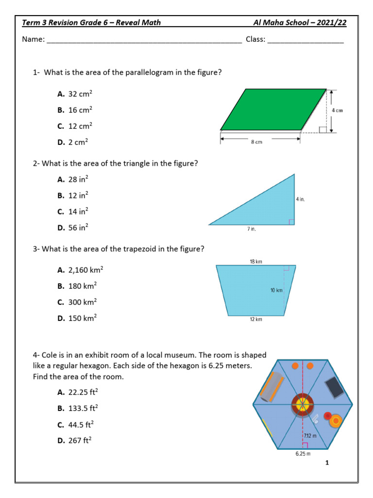 Grade 6 Math Area & Volume Revision | PDF | Area | Euclidean Geometry