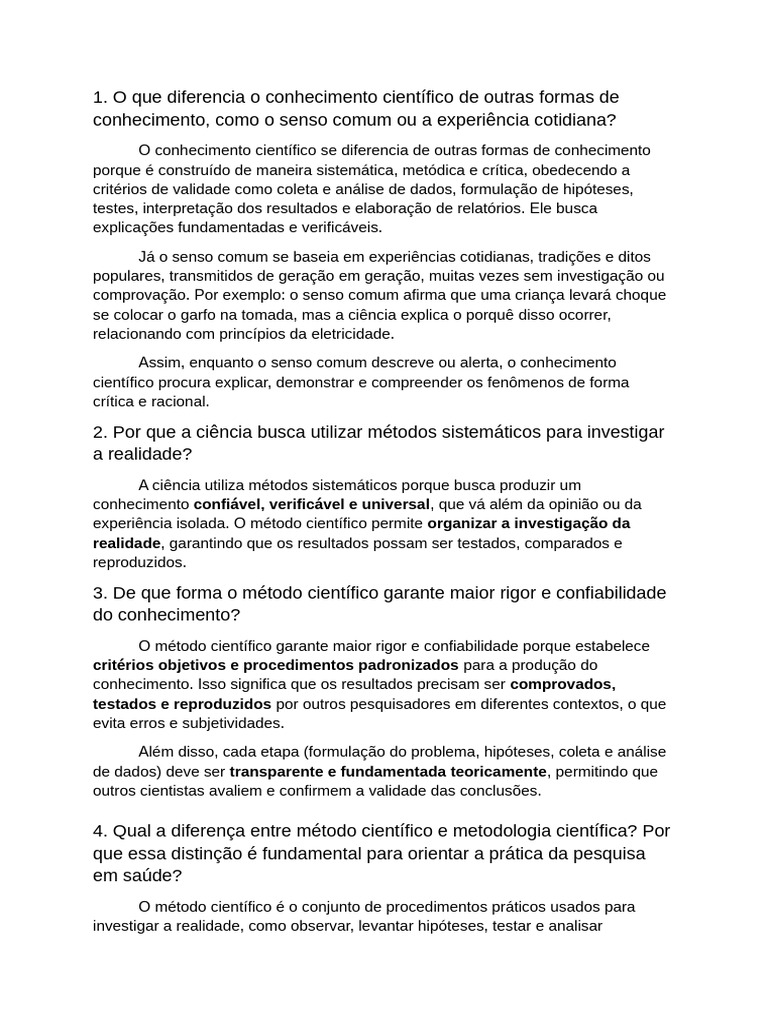 Diferenças entre Conhecimento Científico e Senso Comum | PDF | Método ...