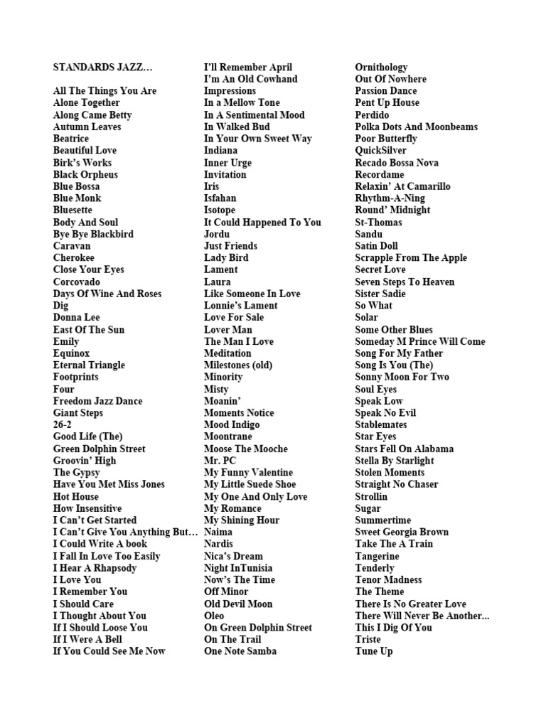 Essential Jazz Standards List | PDF