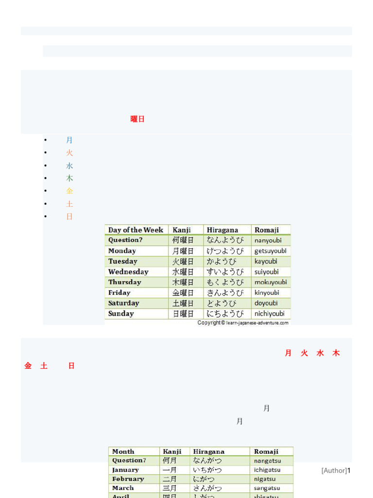 Japanese Numbers for Dates and Time | PDF | Japanese Language ...