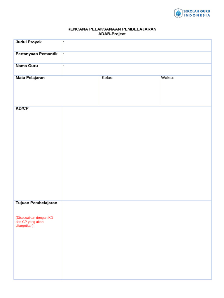 RPP 1 Lembar ADAB Project Template Asli | PDF