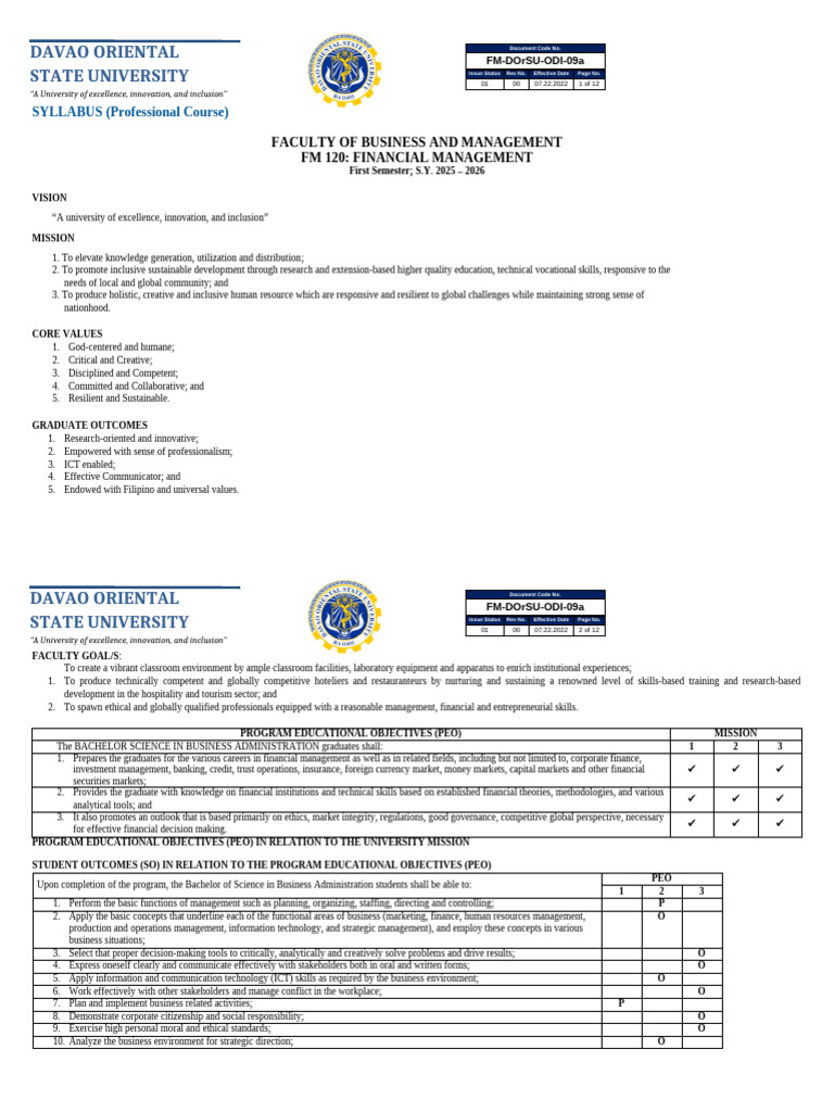 Financial Management Syllabus - DOrSU | PDF | Capital Budgeting ...