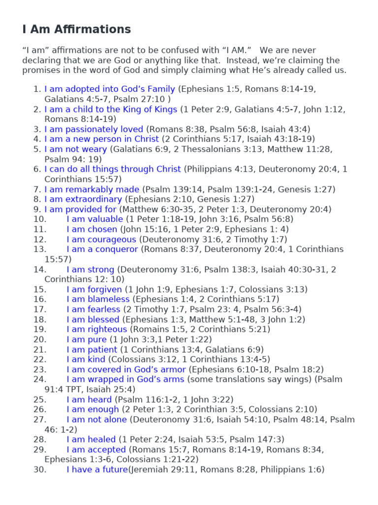 I Am Biblical Affirmations | PDF | Epistle To The Colossians ...