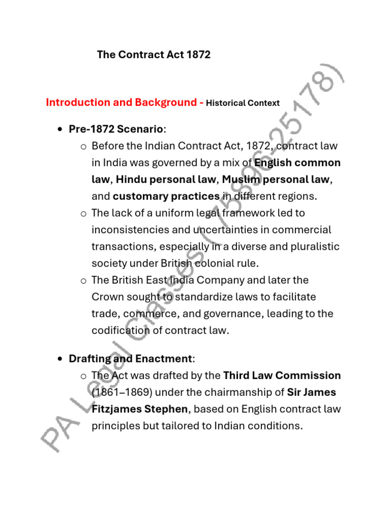Overview of the Indian Contract Act 1872 | PDF | Offer And Acceptance ...