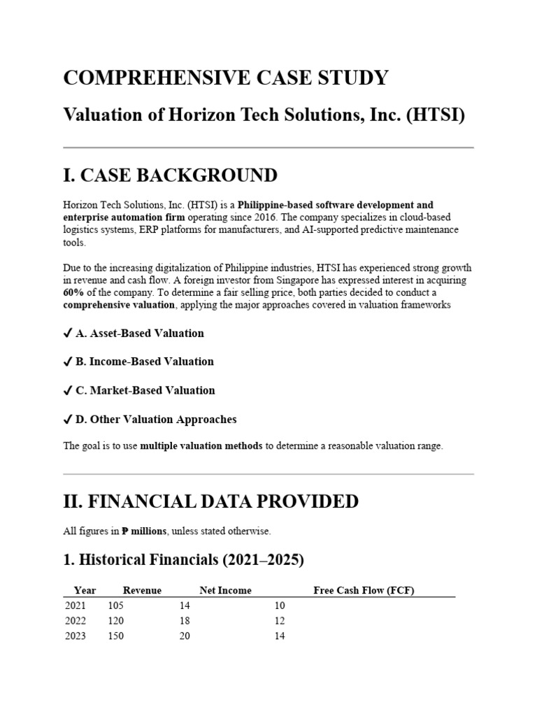 Valuation Methods for Horizon Tech Solutions | PDF | Valuation (Finance ...