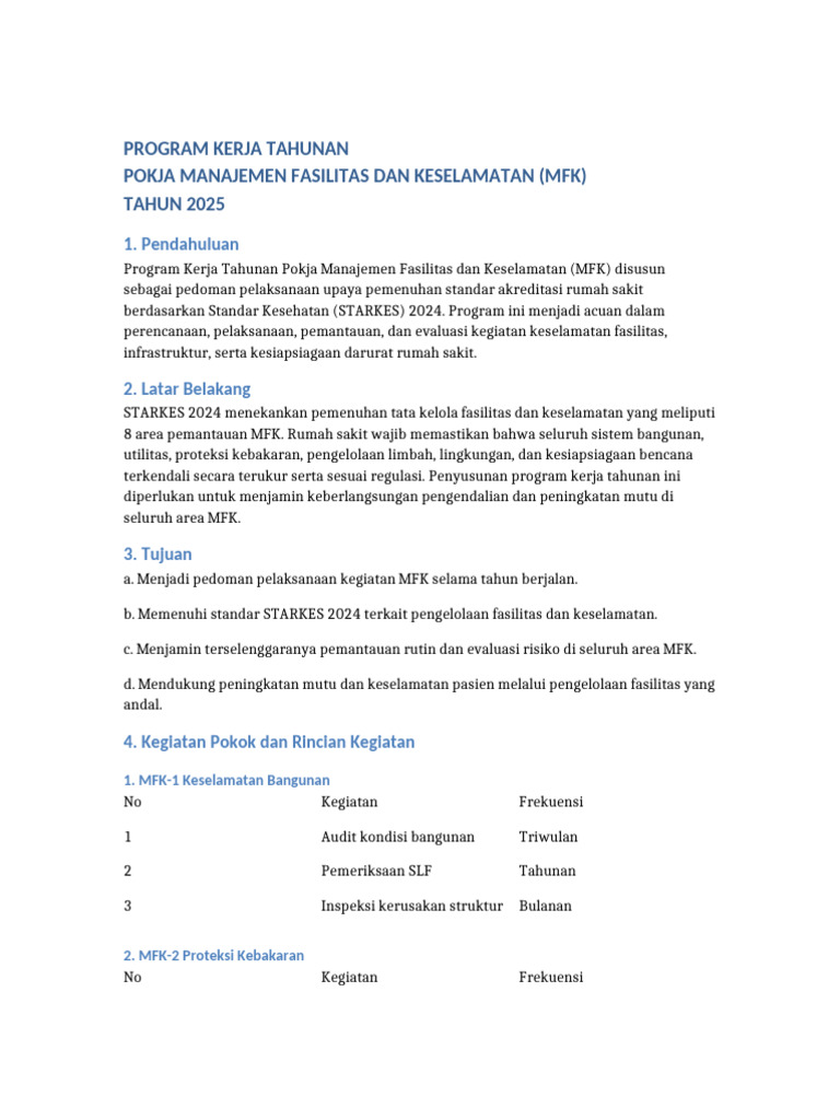 Program Kerja MFK Rumah Sakit 2025 | PDF